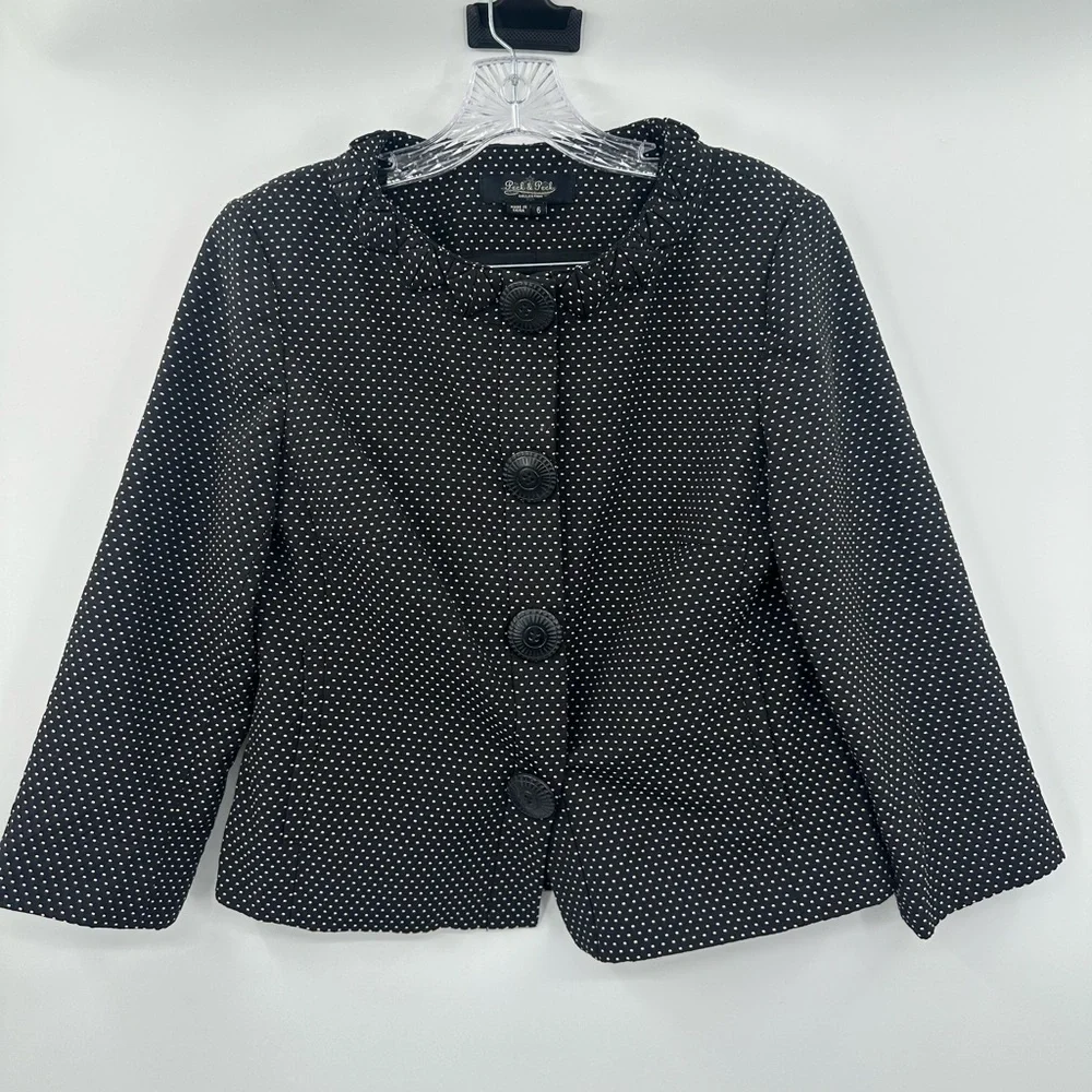 Peck & Peck Women's Black/Cream Polka Dot Blazer Jacket Size‎ 6